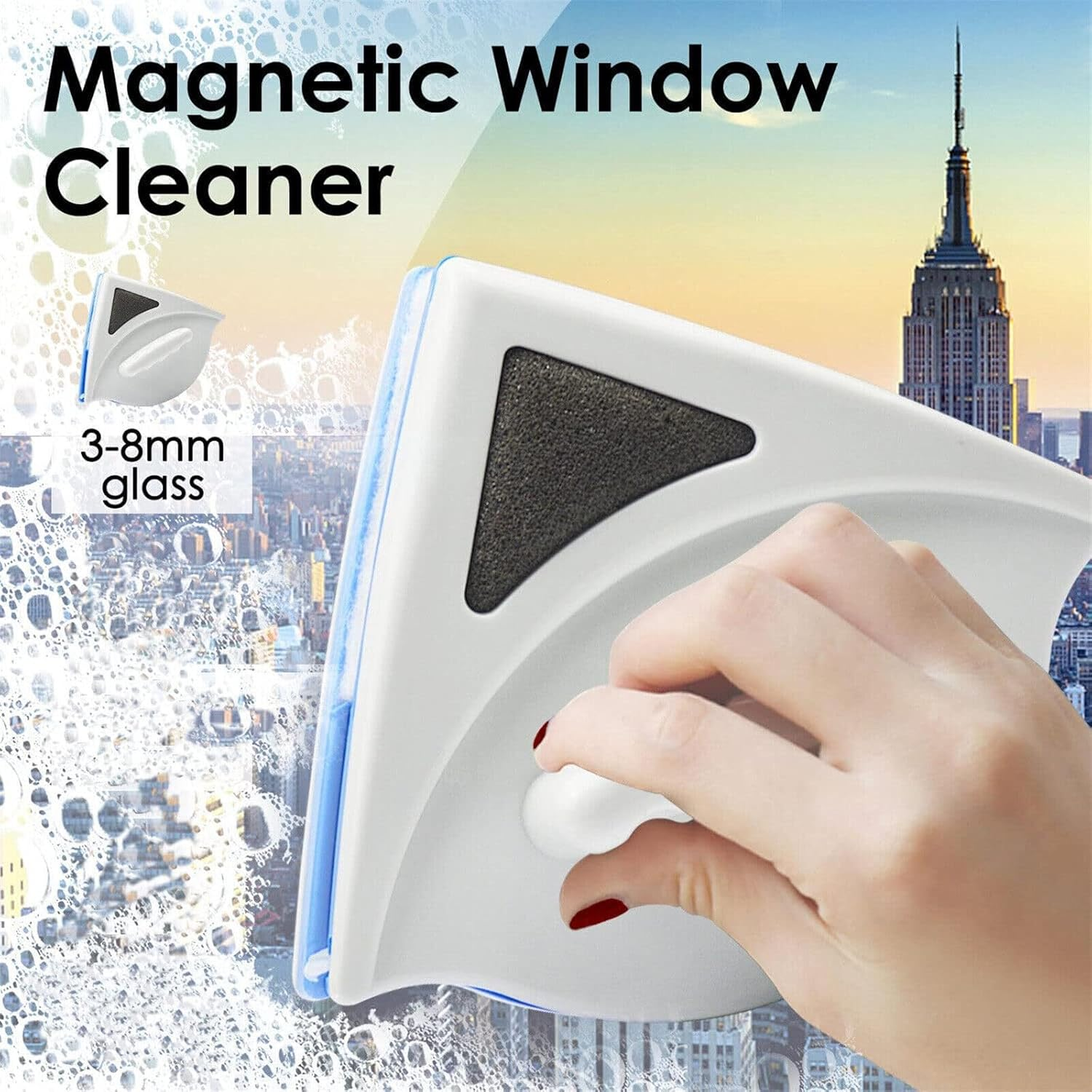 AIMALL Double Sided Magnetic Window Cleaner for Glazed Glass, Powerful Wiper Tool for 3-8Mm Double Glazed Windows, with Anti-Falling Rope, 2.17"X4.72" Size image number 5
