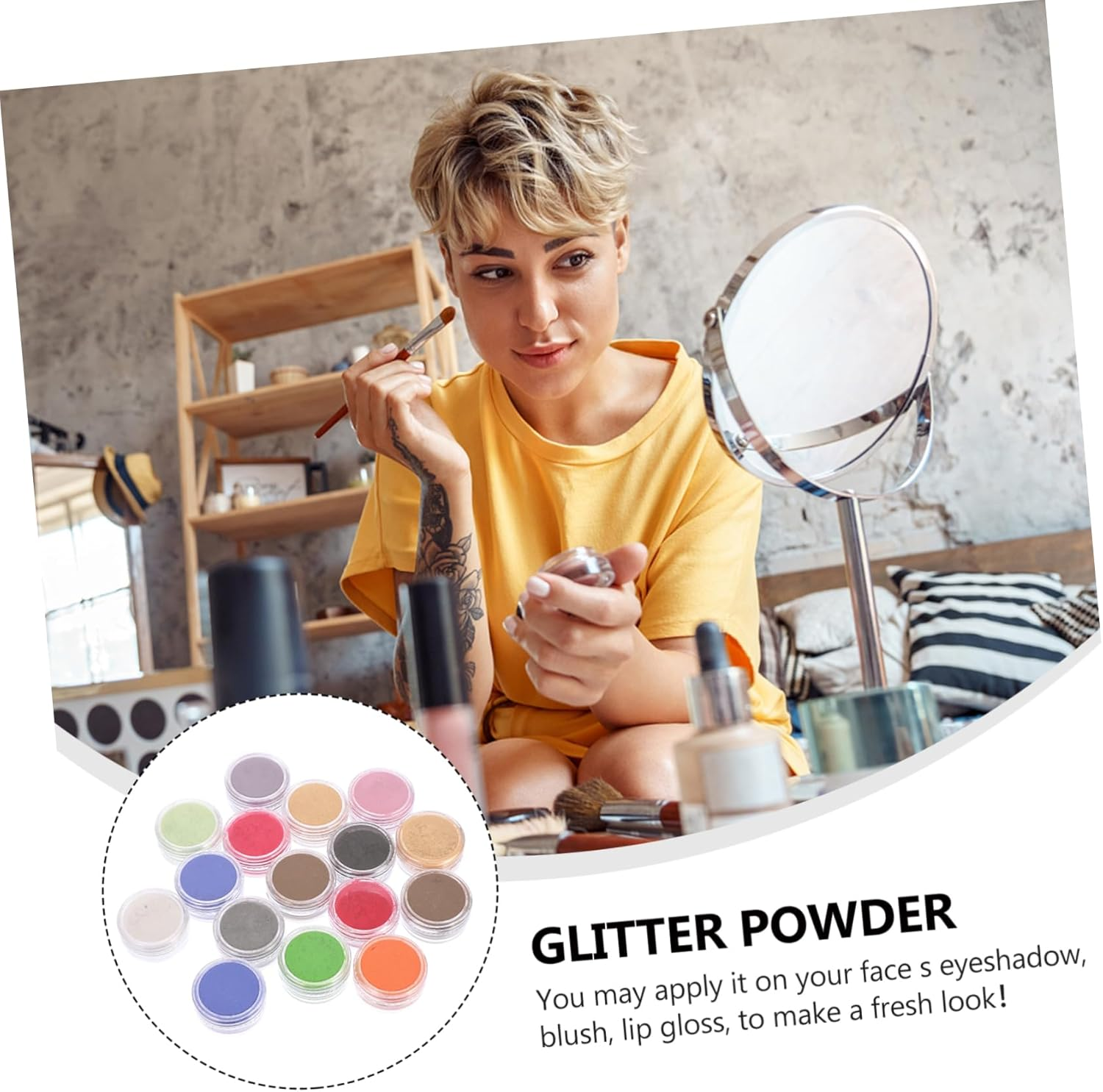 HEALSOPTHY 16Pcs Fine Craft Glitter Powder Pigment Colors Face Glitter Nail Art Powder Chunky Black