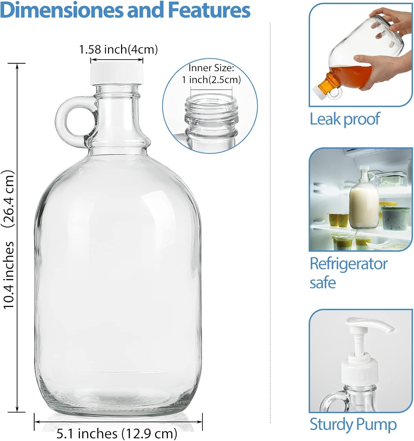 Sovietiep 2 Pack 0.5 Gal Glass Pump Dispenser Bottle W 4 Pumps and 2 Airtight Lids! 64 Oz Glass Jug for Laundry Soap Dispenser, Liquid Detergent, Fabric Softener, Syrup Pump - Extra Labels and Funnel image number 4