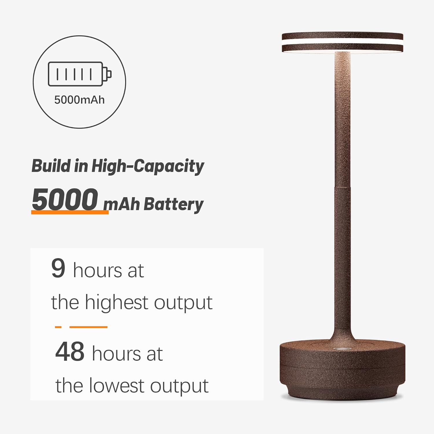 Bravzurg Wireless Table Lamp, Aluminium, Dimmable, 5000 Mah, LED Battery Table Lamp, Wireless, Waterproof, Table Lamps, USB Rechargeable, 3 Colour Temperatures for Outdoor, Indoor, Restaurant, Bedside image number 2