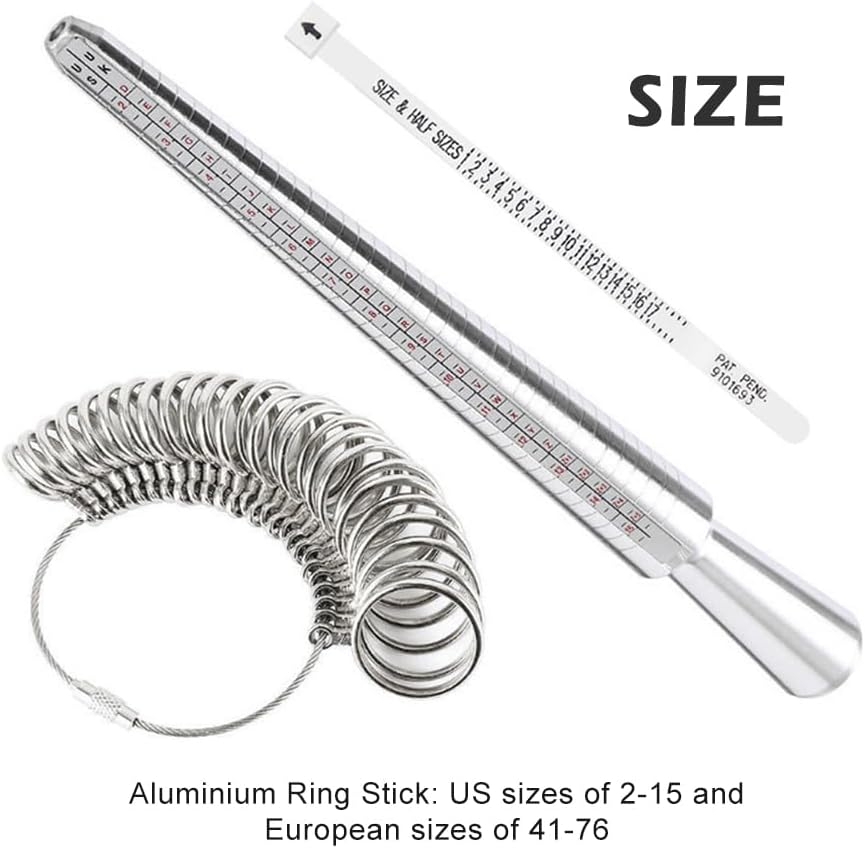Aluminum Ring Sizer Measuring Tool Set - Plastic Ring Mandrel & Stainless Steel Finger Gauges, Metal Sizer for Jewelry Making and Fitting image number 5