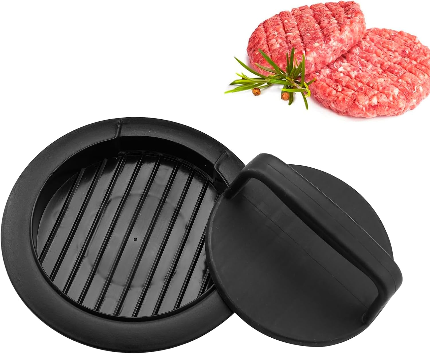 Burger Press Patty Maker, round Non-Stick Stuffed Hamburger Press Accessories Smashed Hamburger Press Patty Burger Meat Sausage Beef Maker Mold Kitchen Gadgets for Grilling (2 Pack, Black)