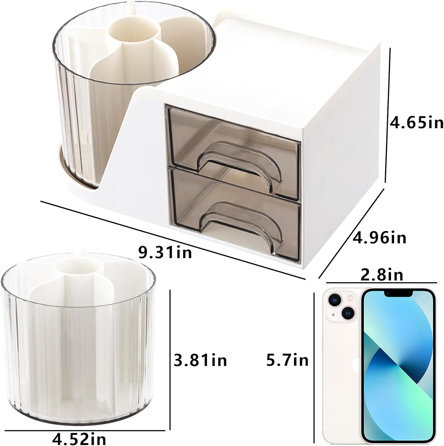 Desk Organizer, 360-Degree Rotating Pen Holder for Desk, Desk Organizers and Accessories with 6 Compartments Pencil Organizer, Art Supply Storage Box Caddy for Office, Home (White) image number 4