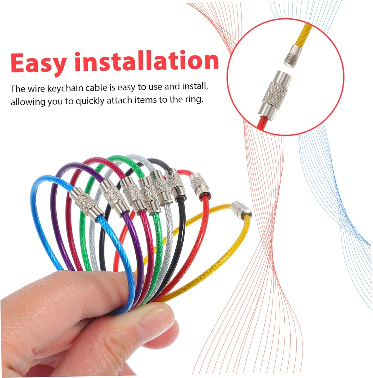 EPIGEIST Wire Key Chain 16 Pcs Stainless Steel Cable Key Ring 2 * 150Mm Portable Large Hoop for Travel Bag image number 3