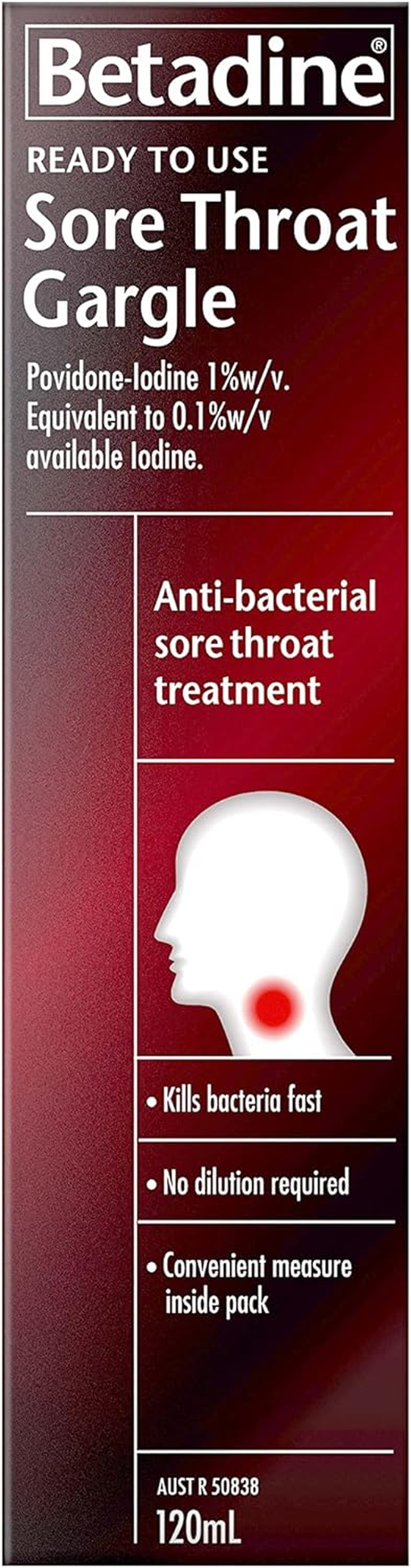 Betadine Ready to Use Sore Throat Gargle, Kills Bacteria That May Cause a Sore Throat, 120Ml image number 4