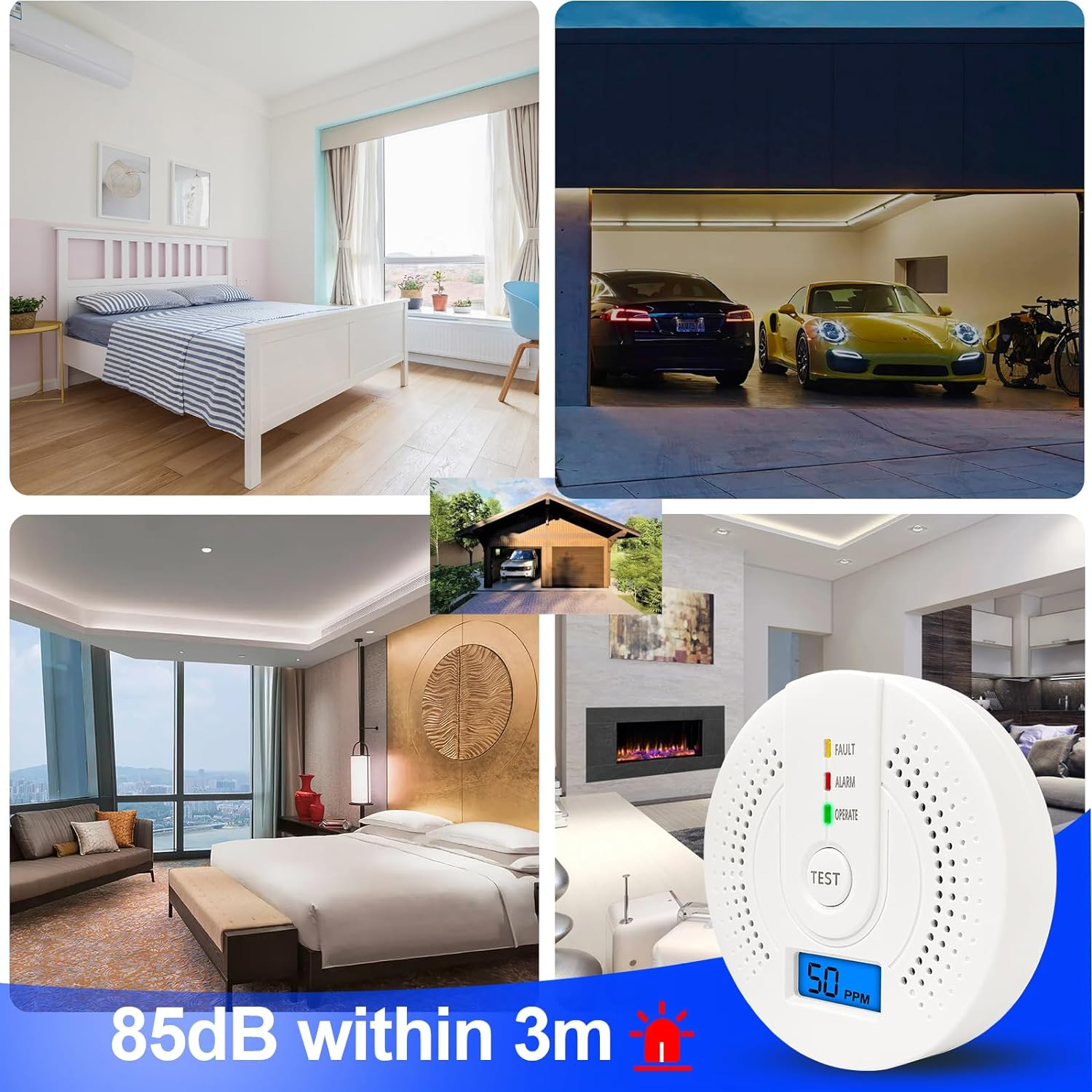 Carbon Monoxide Detector,Replaceable Battery Operated CO Alarm Detector with Test Button and Digital Display Suitable for Home, Office,Comply with EN50291(AA Batteries NOT Included) image number 1