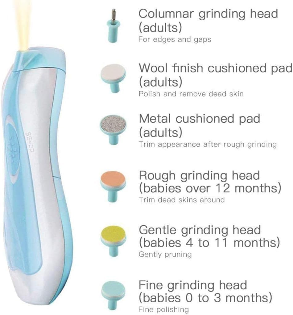 Electric Baby Nail File with Light, Safe Baby Nail Trimmer Clipper - Electric Nail Clippers Kit with 6 Grinding Heads for Newborn Infant Toddler Kids Toes and Fingernails image number 3