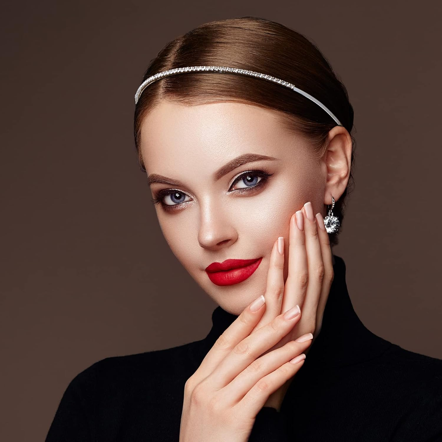 PAGOW Elastic Silver Rhinestone Headband Girl Metal Hair Styling Accessories for Washing Clip Head Bandsspa Yoga Workout Running Back to School Wedding Gift image number 4