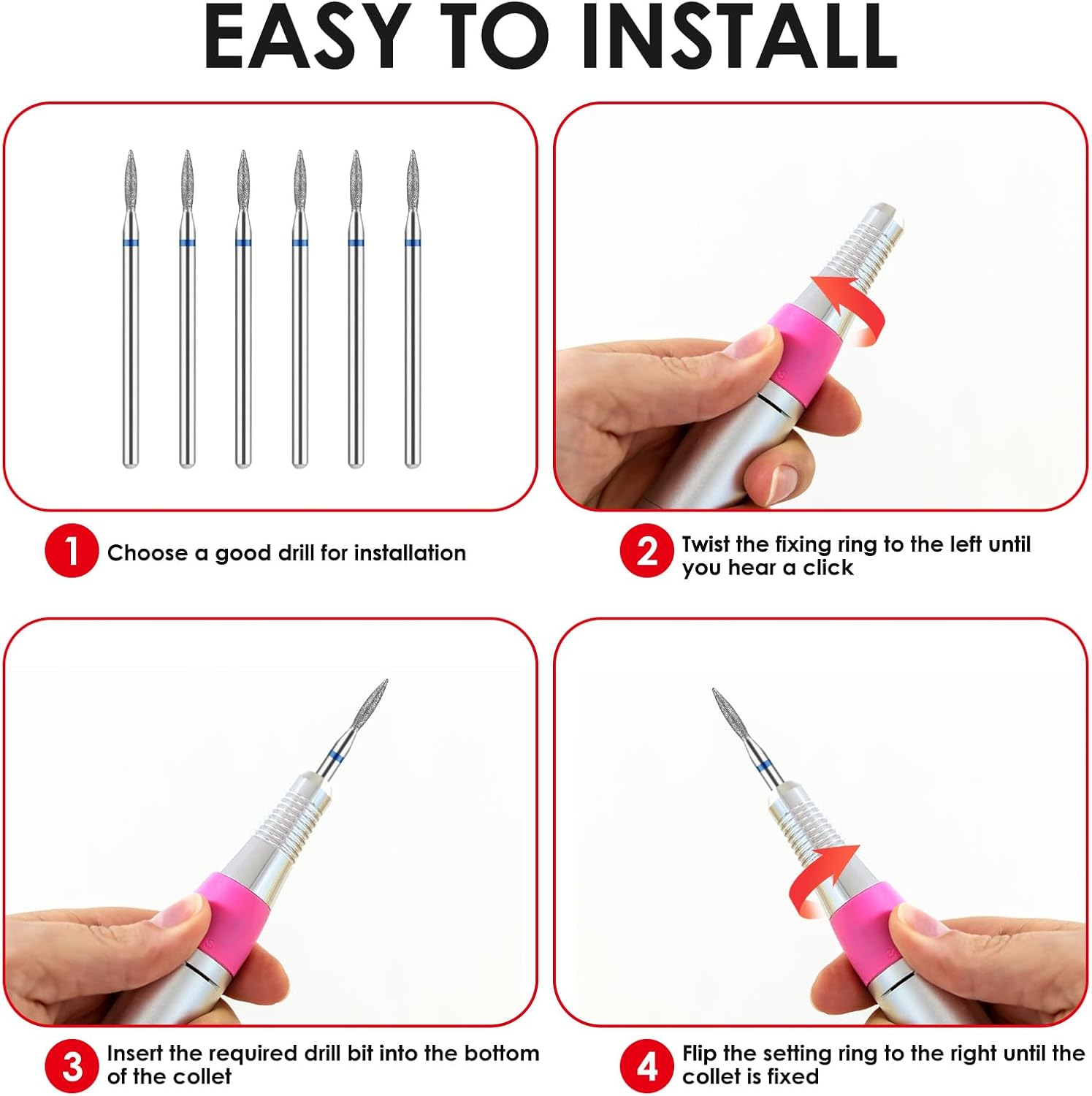 YUXIANLB 6Pcs Cuticle Drill Bit, Flame Shape Diamond Nail Drill Bits Set with Case, Professional Manicure Tools 3/32" Flame Cuticle Clean Nail Carbide Bits for Home Salon image number 2