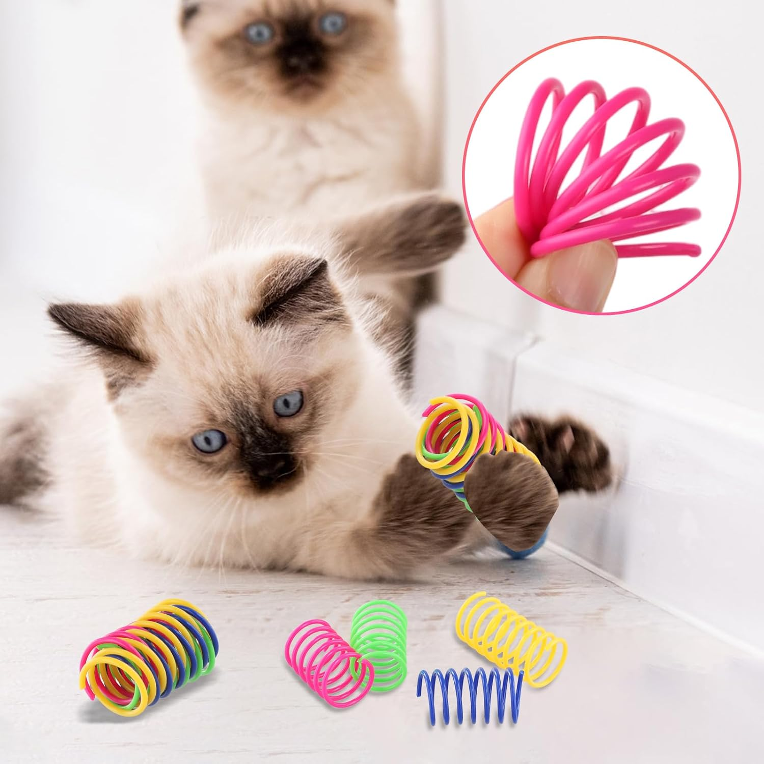 Shengxi Pack of 16 Colourful Cat Spring Toy, Plastic Spiral Springs, Plastic Spiral Springs for Cat at Home, Interactive Spiral Cat Toy for Beating, Biting and Hunting image number 5