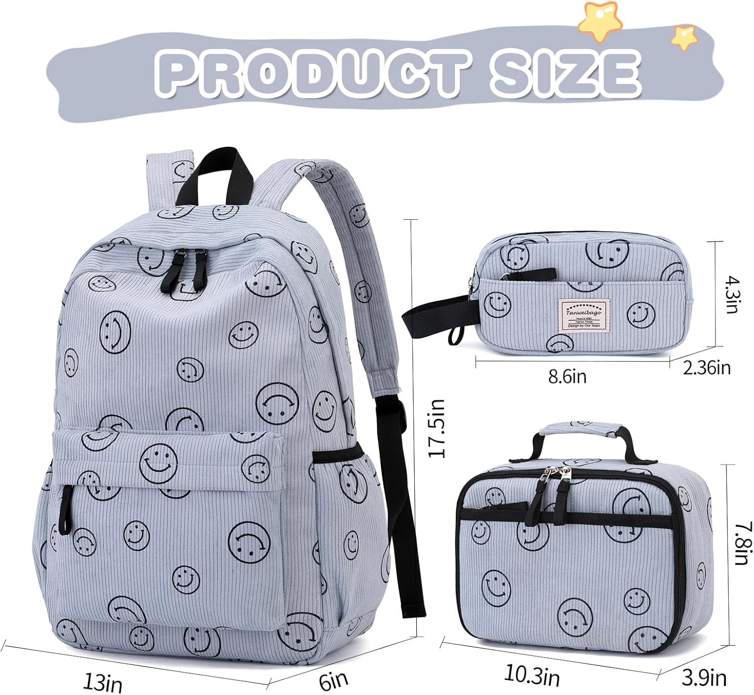 Tanweibago Backpack for Girls Boy Teen Corduroy Bookbags Elementary Middle High School with Lunch Box Pencil Bag - Checkered Brown image number 6