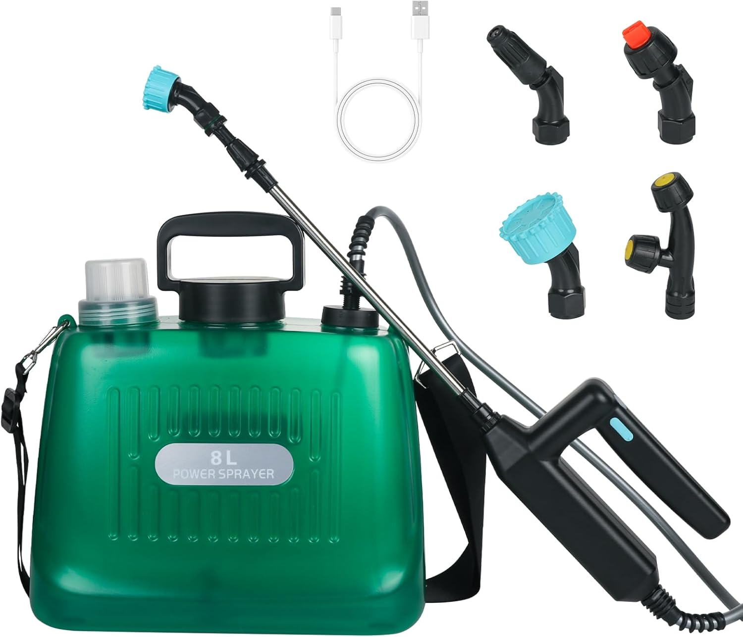 2.1 Gallon/8L Battery Powered Sprayer, Electric Garden Sprayer with 4 Mist Nozzles and USB Rechargeable Handle, Electric Pump Sprayer for Lawn and Garden Watering (1 Speed) image number 4