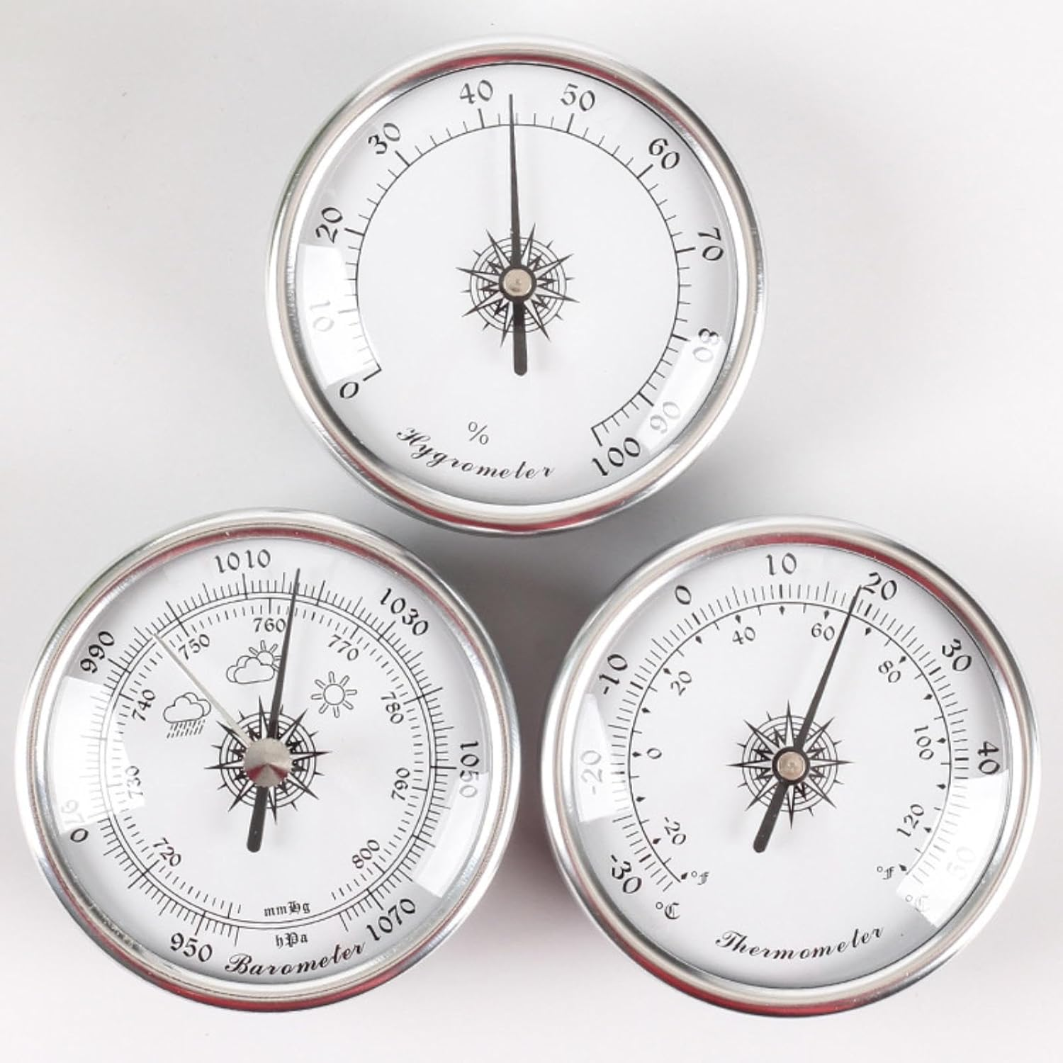 3Pcs Barometer Thermometer Hygrometer,Wall Hanging Analog Weather Station,2.83 in Portable Outdoor Barometer Set,Suitable for Hotels,Warehouses,Offices,Factories(No Battery Needed)