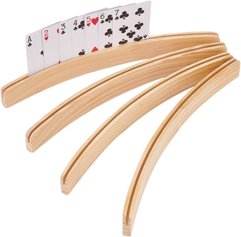 Set of 4 Curved Playing Cards Holders for Seniors Adults,13 X 1.9 X 2.4 Inch,Soild Wood Cards Holders for Playing Cards, Ideal for Multiplayer Card Games