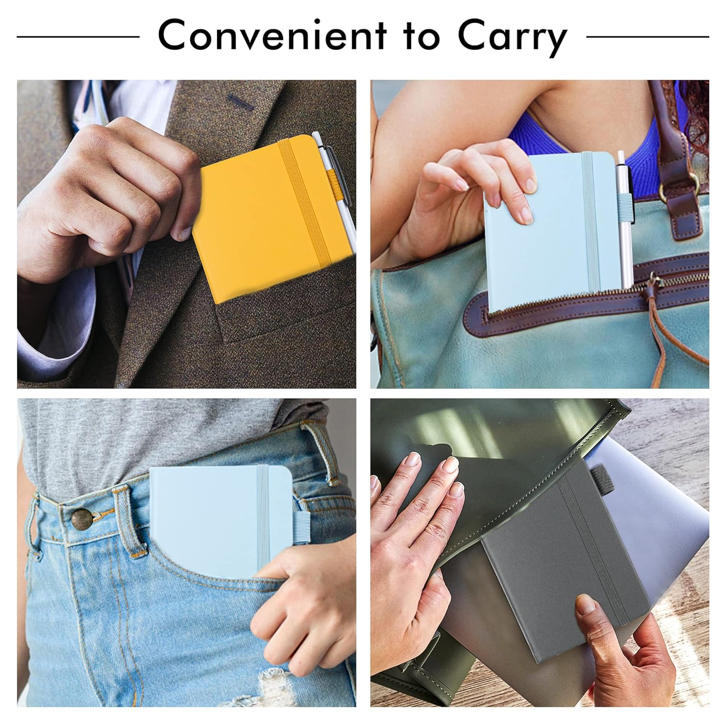 Feela Pocket Notebook Journals, Mini Cute Small Hardcover College Ruled Notepad Office School Supplies, with 3 Black Pens, 3.5&rdquo;X 5.5&rdquo;, 3 Pack, A6, Solid Colors, Gray, Yellow, Light Blue image number 6