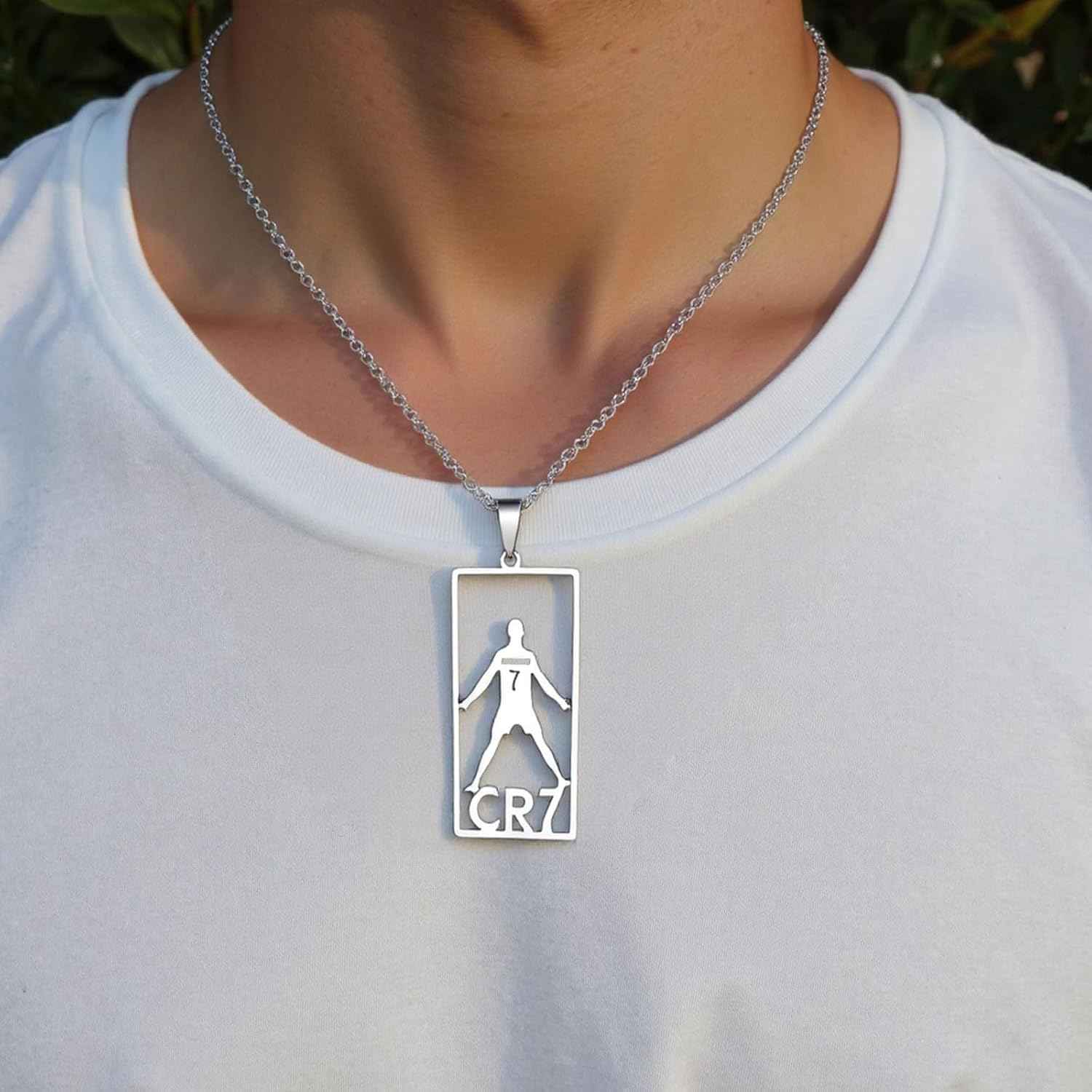 2Pcs Charm Bracelets, World Cup Cristiano Ronaldo No. 7 Football Stainless Steel Pendant Bracelet, Football Bracelet Pendant Necklace Set, Adjustable Souvenir for Male Fans image number 2