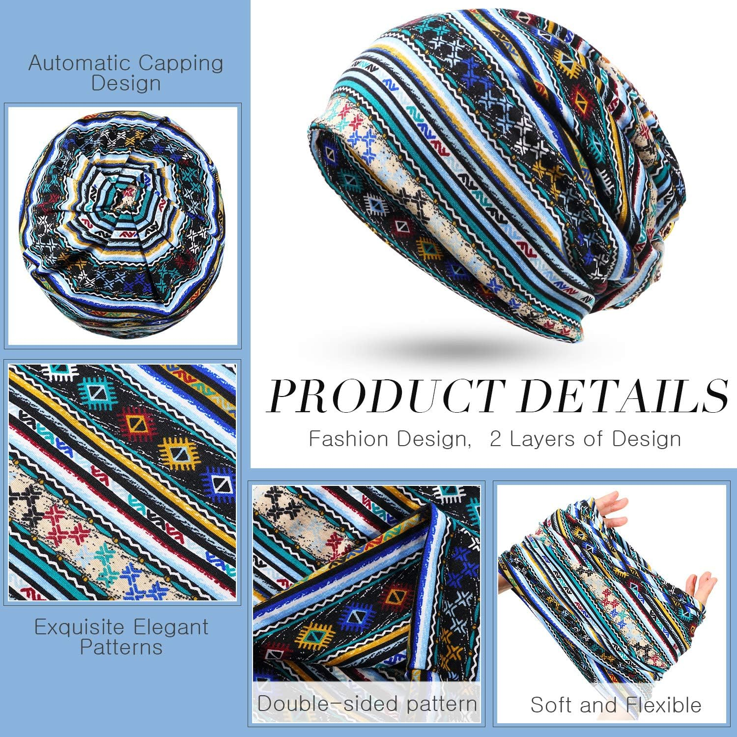 SATINIOR 5 Pieces Women'S Slouchy Beanie Hat Baggy Skull Sleep Cap Turban Headwear image number 4