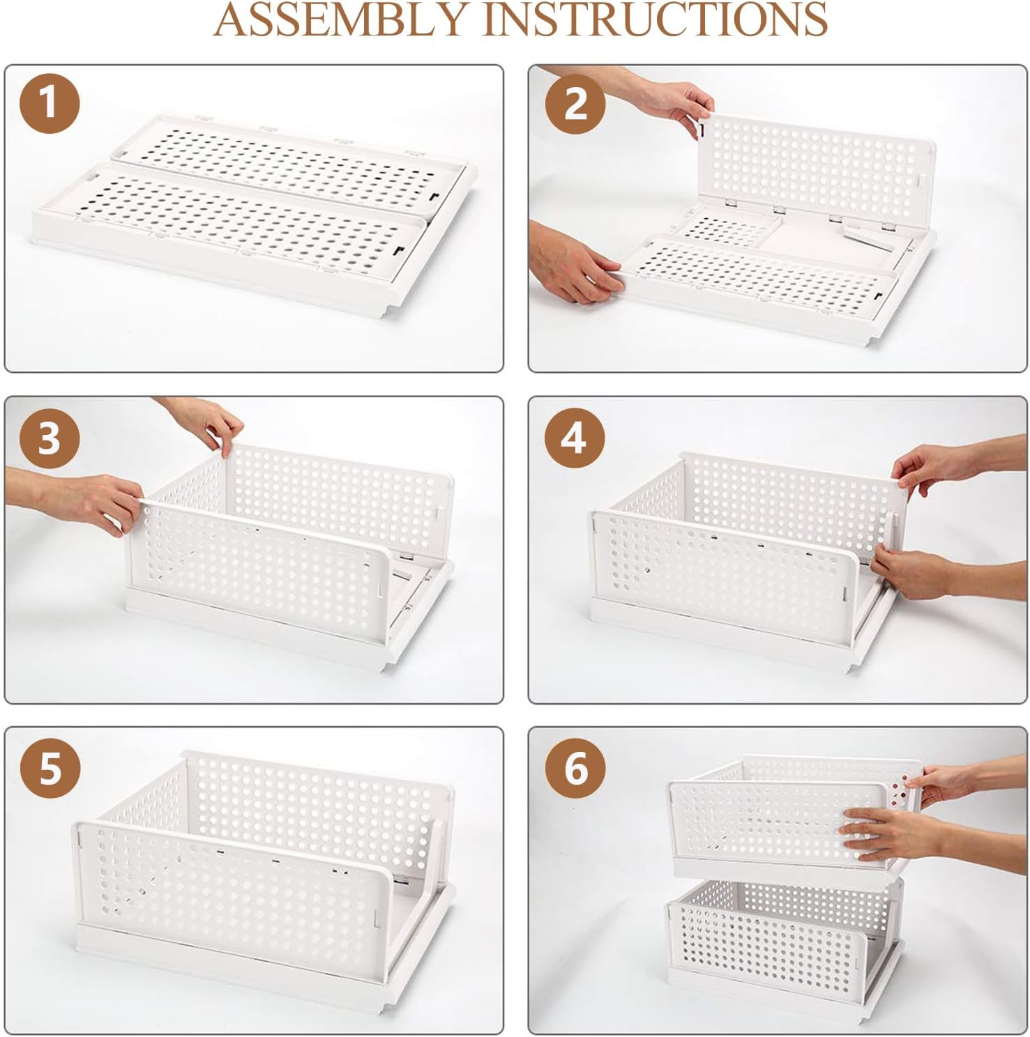 GMYMTM 4Pcs Large Stackable Plastic Storage Basket Bins Foldable Closet Storage Basket Drawer, Folding Organizers Clothes Drawer for Clothes, Beauty, Bathroom, Kitchen, Tools, Snacks (4L) image number 4