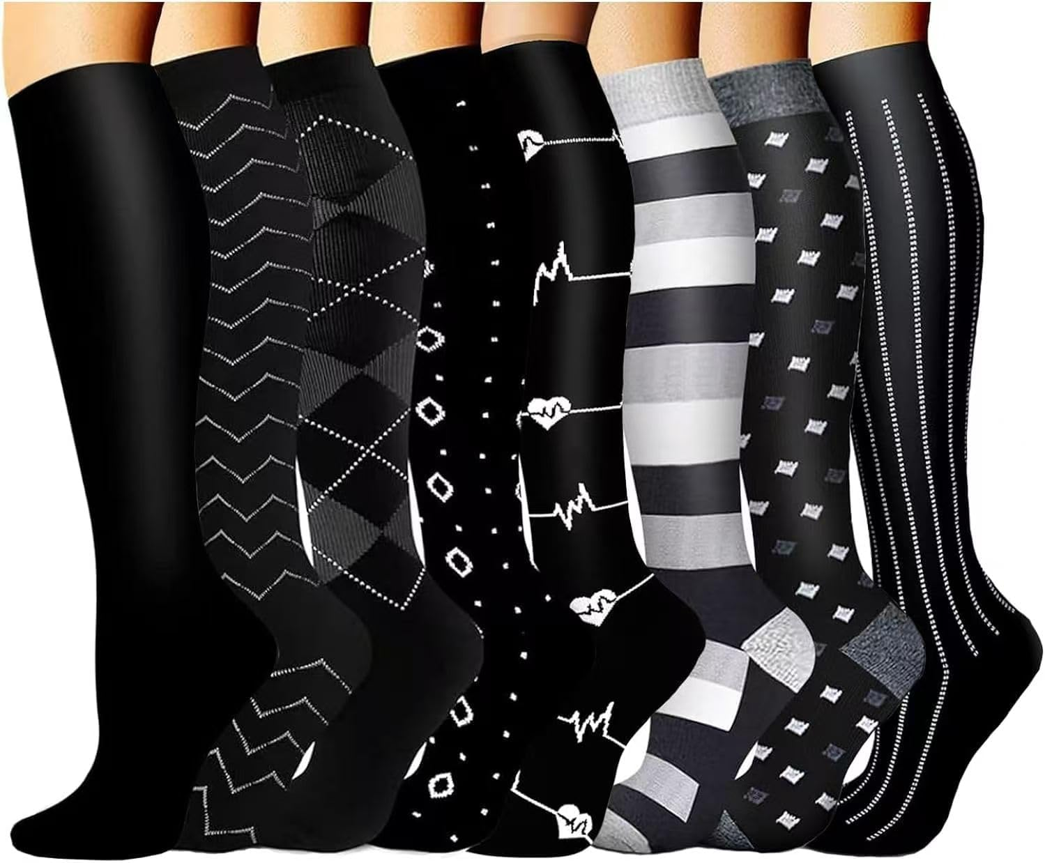 Compression Socks for Women Men 8 Pairs, 15-20Mmhg Compression Stockings for Running Nursing Travel Medical Pregnancy Flight