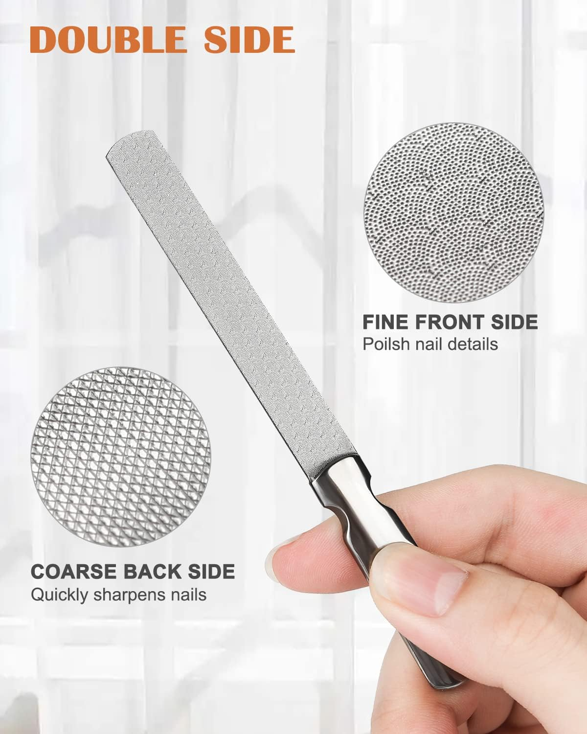 FVION Professional Metal Nail Files - 2 PCS, Stainless Steel, Double-Sided, Coarse & Fine Grit, Manicure & Pedicure Tool Set