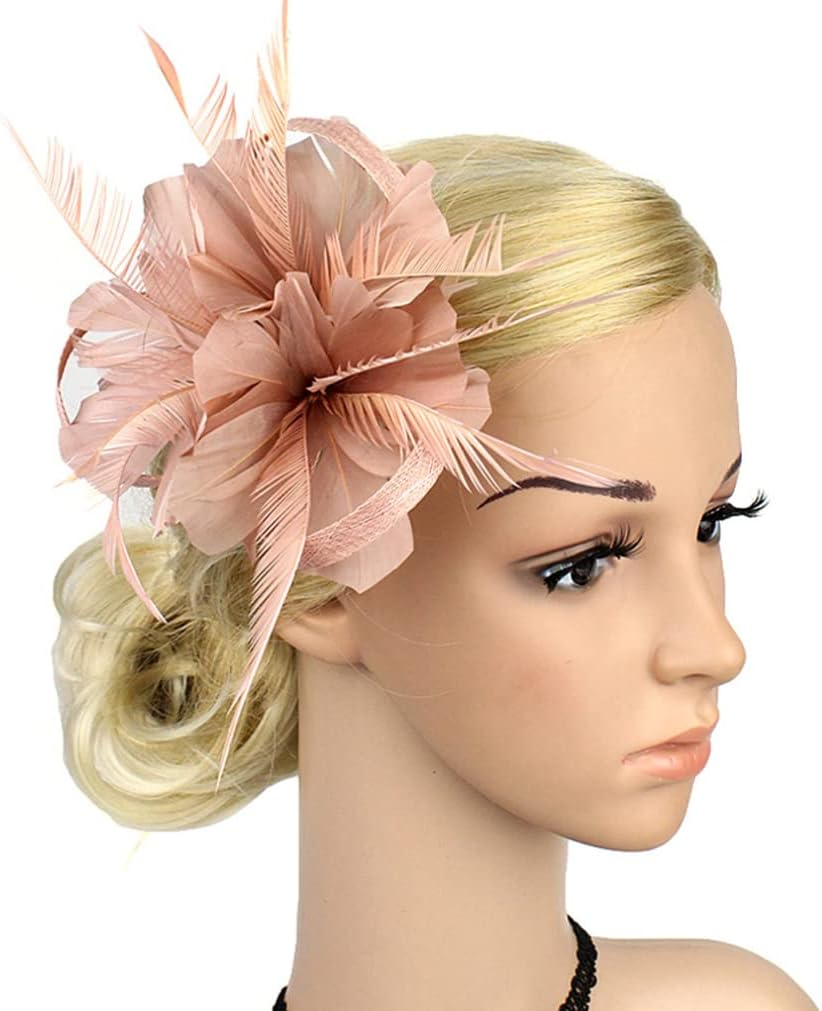 NOPEILVI Women'S Pink Floral Fascinator Hat for Wedding, Church, Derby, Bridal Tea Party, Races Party