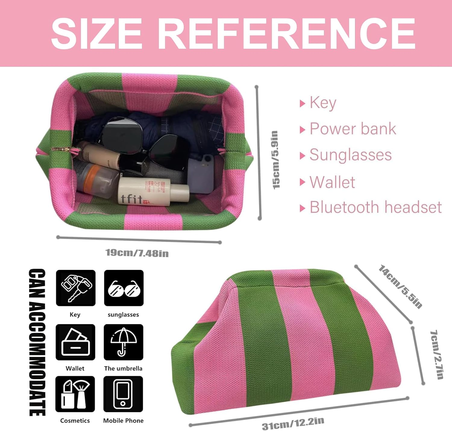 Colorful Woven Dumpling Bag for Women - Striped Crochet Evening Clutch Purse for Summer Beach Outings image number 5