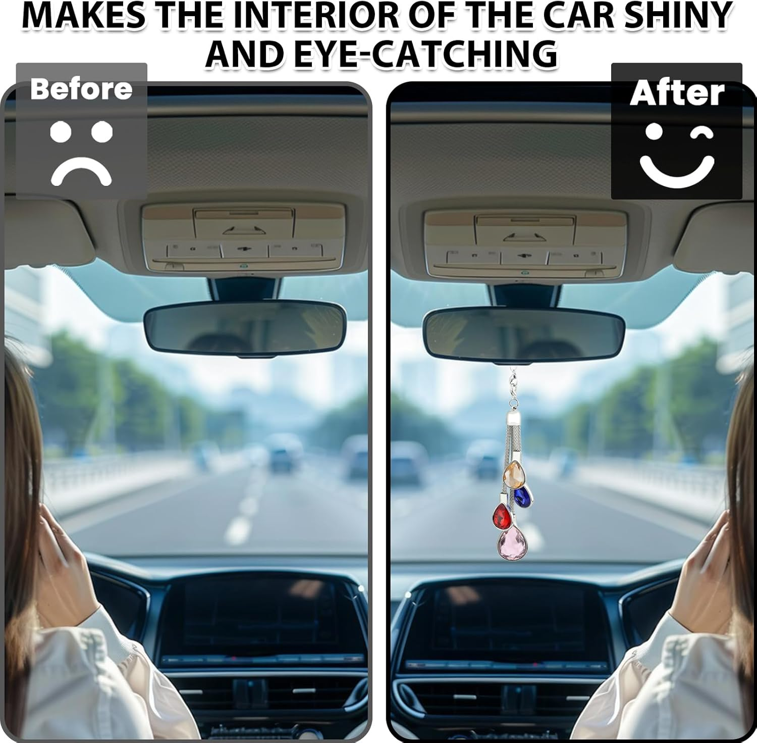 Crystal Car Hanging Accessories for Women, Car Mirror Decor Hanging, Car Decor Present for Birthdays, Thanksgiving, and Valentine'S Day (Colorful) image number 2