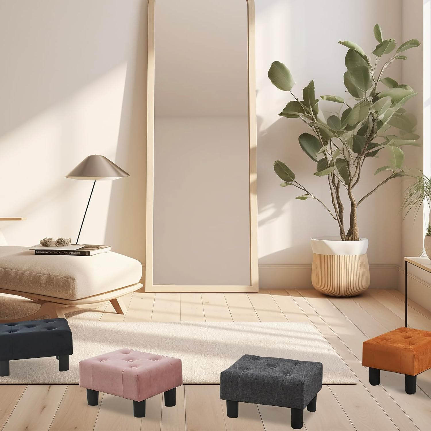 BRIAN & DANY Small Foot Stool Ottoman, Footstool with Legs, Foot Rest for Living Room, Bedroom and Office, Grey - Blue image number 3