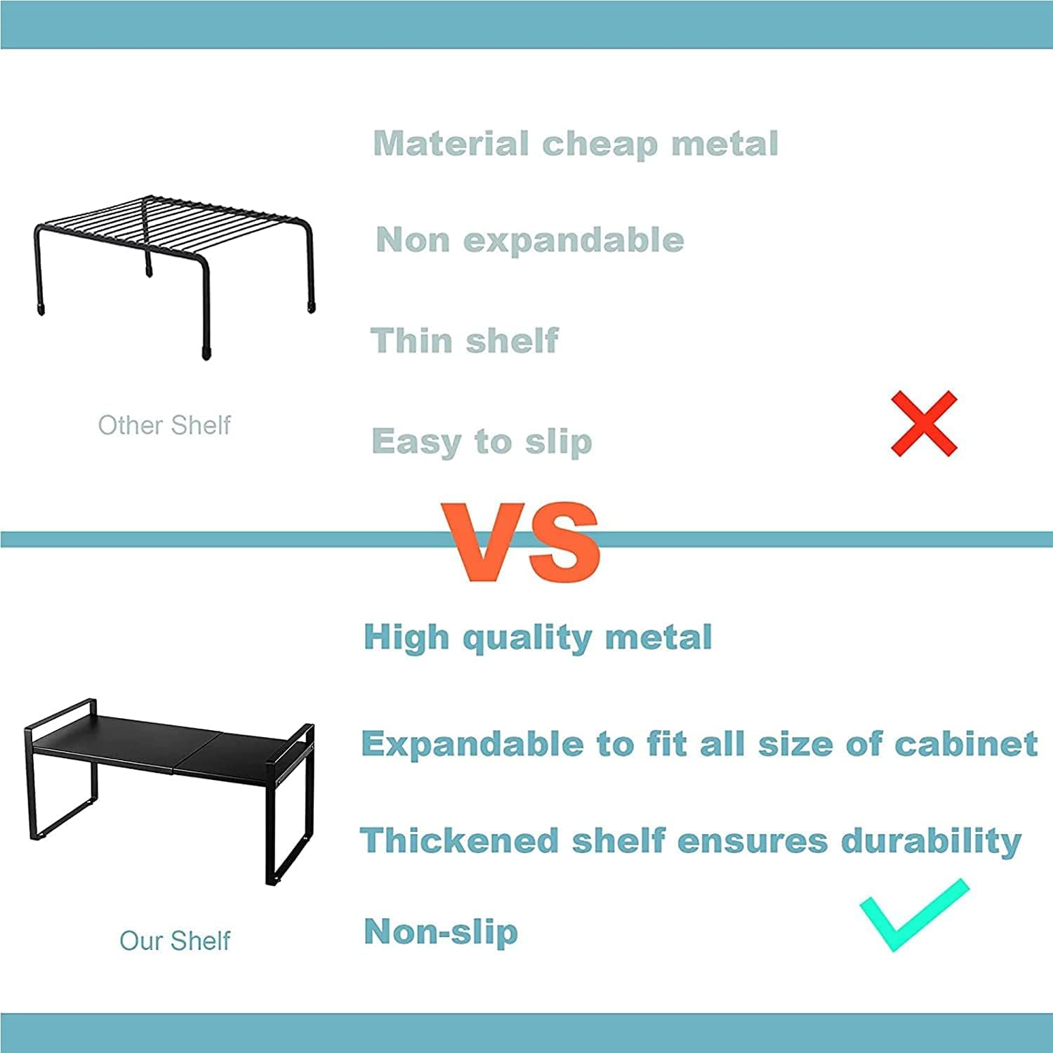 NOAEOU Expandable Countertop Organizer Shelf, Cupboard Stand Kitchen Spice Rack,Cabinet Pantry Shelf, Organization and Storage for Kitchen Bathroom (White) image number 6