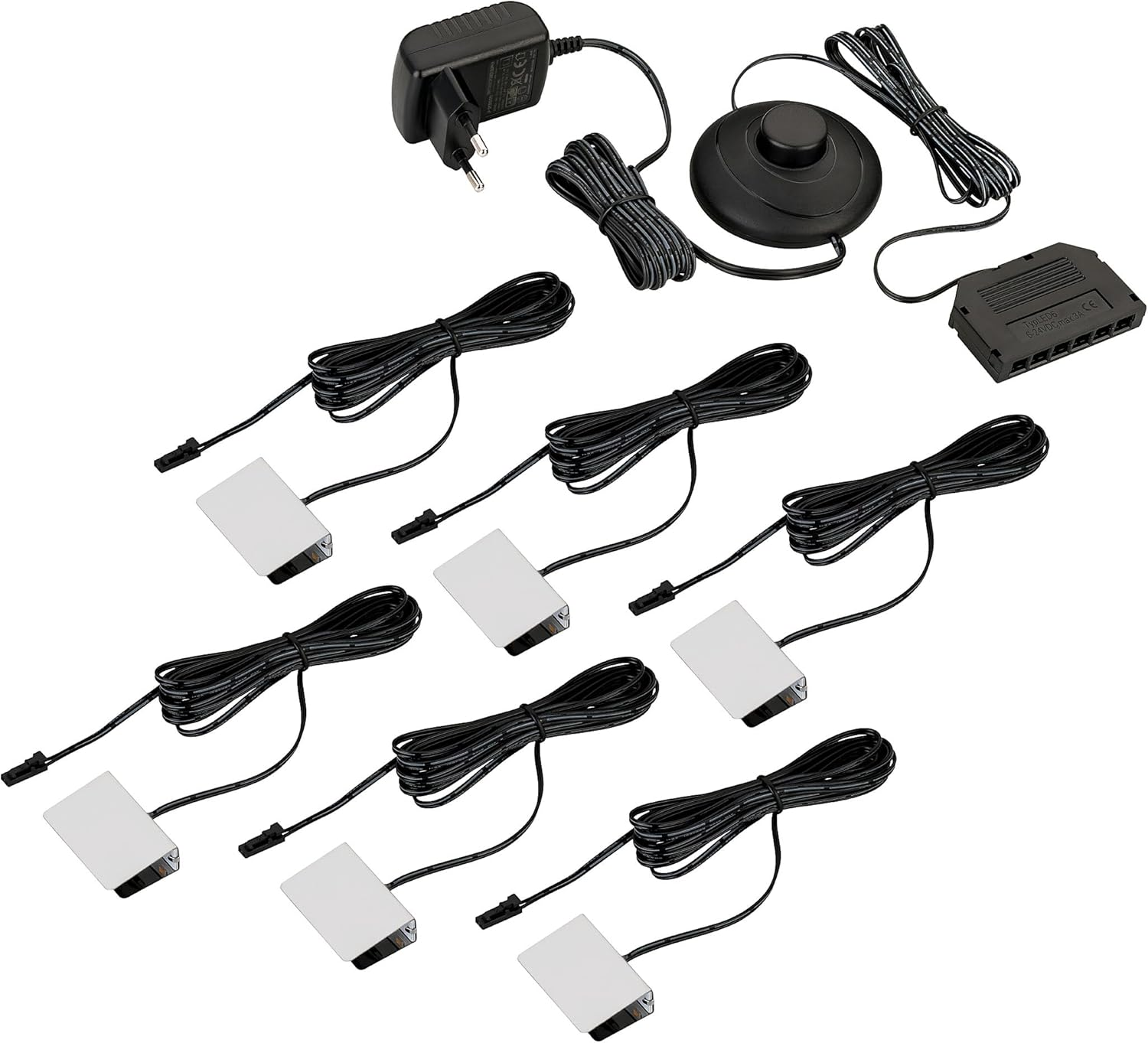 SEBSON Display Cabinet Lighting Set of 6 &ndash; Glass Floor Lighting LED Including 12 V Power Supply with Switch &ndash; LED Clips Warm White &ndash; Glass Edge Lighting for Display Cabinet, Shelf, Table