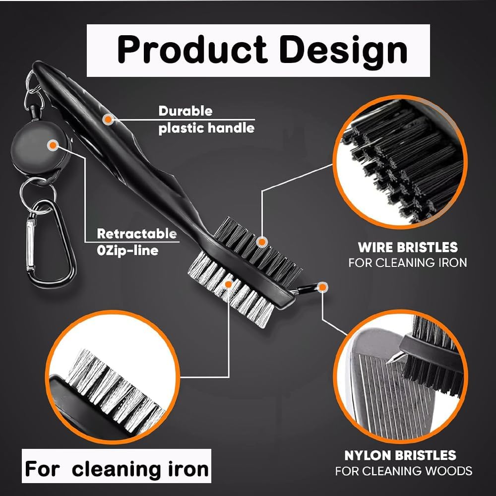 Yiyuanhe Golf Club Brush with Groove Cleaner, Nylon & Steel Golf Club Brush with Cleaning Spikes, Retractable Cord and Carabiner，Anti-Skid Handle Grip Golf Club Cleaning Tool image number 1