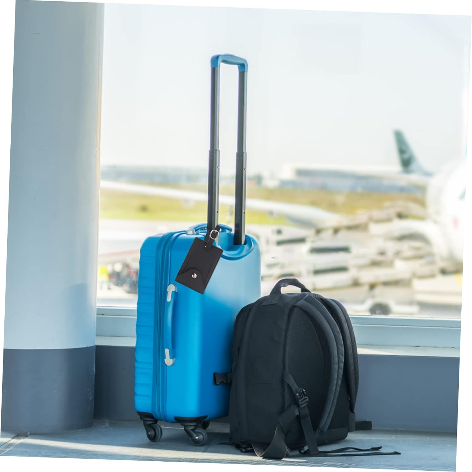 Housoutil 2Pcs PU Luggage Tags Travel Id Labels for Suitcases Handbags and Backpacks Insertion and Wear Resistant Black Orange image number 4