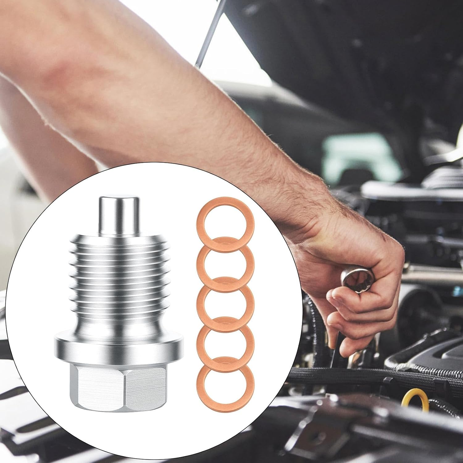 BOXOB M14X1.5 Magnetic Oil Drain Plug, Stainless Steel Engine Oil Pan Bolt with 5 Washers Gasket Universal Leak-Proof Replacement for Car, Truck, Motorcycle, Most Vehicles image number 4