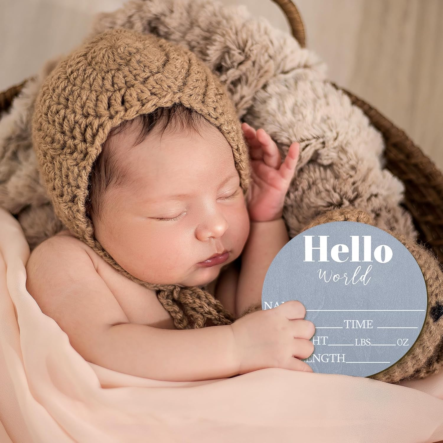 NQEUEPN Wooden Baby Announcement Sign, 5.9 Inch Hello World Newborn Sign Birth Announcement Signs Baby Name Plaques Decoration for Photo Props Baby Shower Hospital Nursery Room (Blue), 22404 image number 3