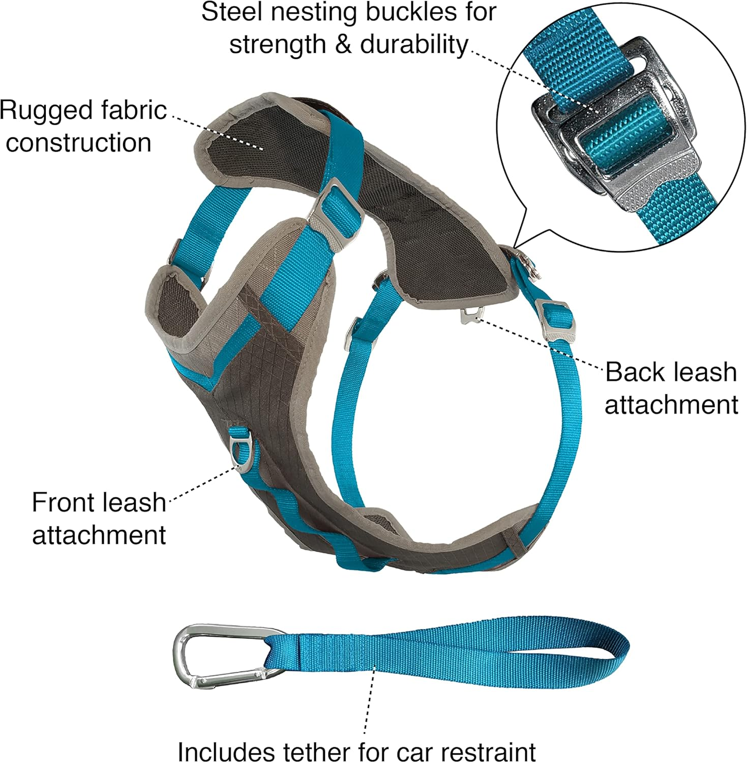 Kurgo Journey &trade; Multi-Use Dog Harness, Reflective Harness, Dog Running Harness, Dog Walking Harness, Dog Hiking Harness, Blue/Grey, Small image number 6