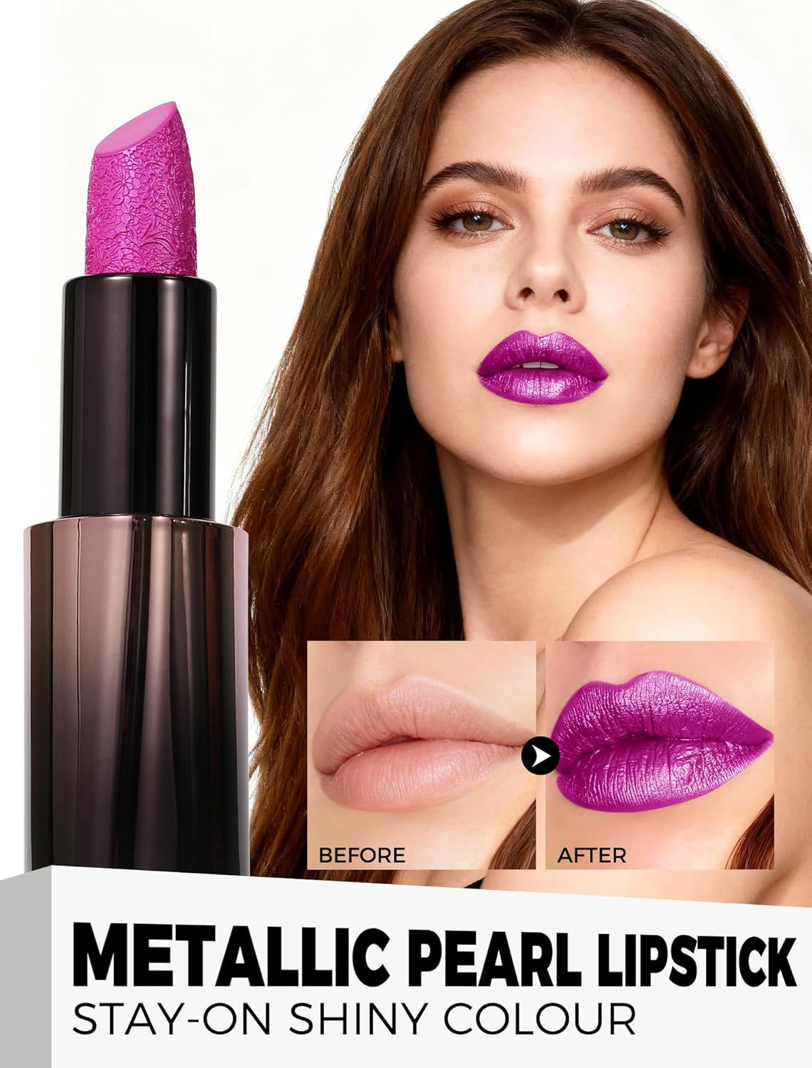 Anglicolor Metallic Gold Lipstick for Subtle 3D Shimmer Effect,Glitter Moisturising Lipstick,Vitamin E & Caster Seed Oil - Light,Soft Creamy Formula,Non-Sticky (04 SUNSET GILDED) image number 4