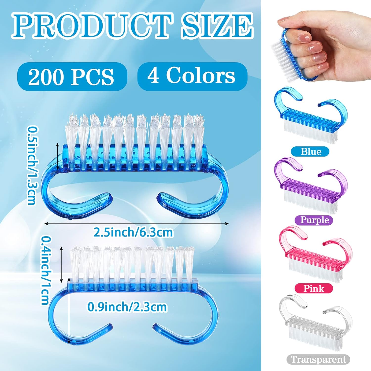 200 Pcs Handle Grip Nail Brush Fingernail Scrub Cleaning Cleaner Nail Brushes Scrubber Bulk for Men Women Hands Feet Toes and Nails Pedicure, 4 Colors image number 6