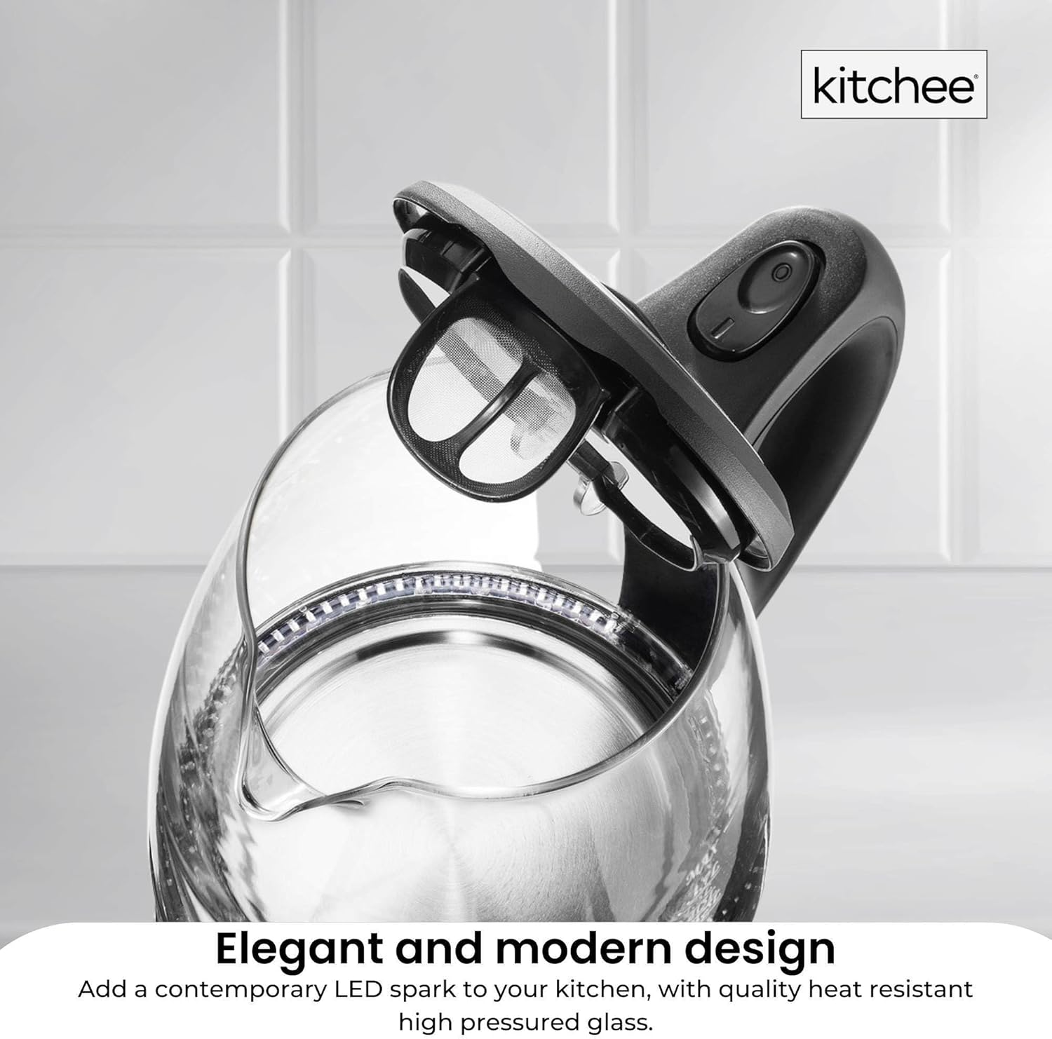 1.7L Electric Glass Kettle LED Blue Light 360 Automatic Cordless Water Boiling Jug image number 6