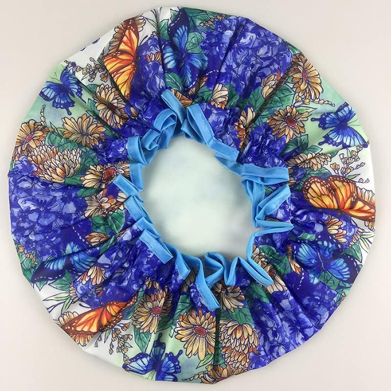 Bodylife Shower Cap Reusable Bath Cap Dual Layered Waterproof Blue Butterflies 27Cm