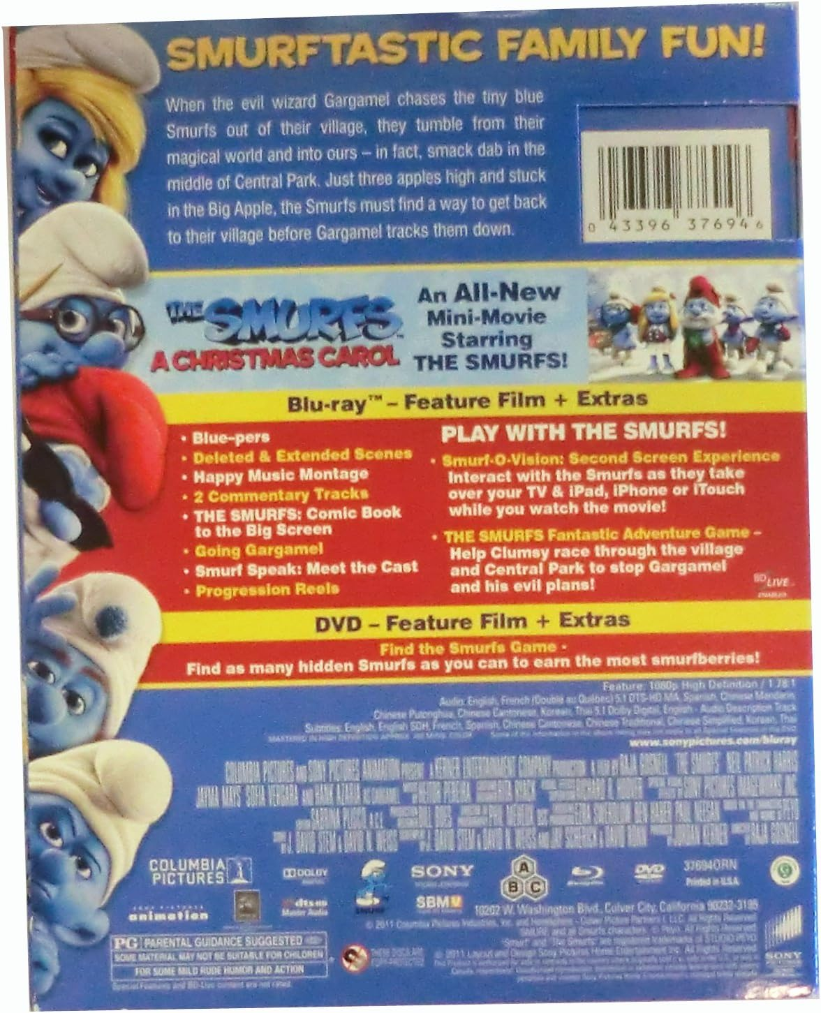 SMURFS (2011/BLU-RAY/DVD COMBO W/CHRISTMAS CAROL GIFT SET/3 DISC/O-SLEEVE) SMURFS (2011/BLU-RAY/DVD