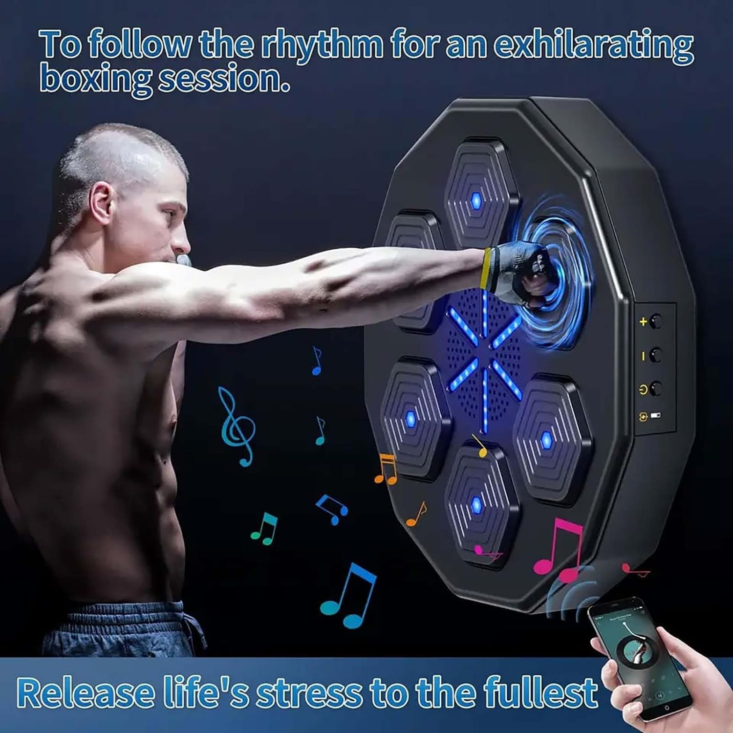 Smart Music Boxing Machine,Yueme 9 Training Modes Led Boxing Machine,Can Play Music and Connect to Bluetooth Music Boxing Machine Wall,For Home Exercise image number 1