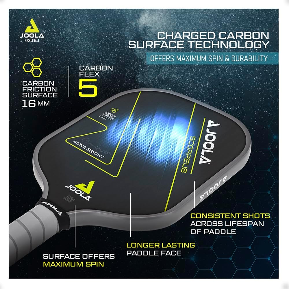 JOOLA Scorpeus Pickleball Paddle W/Charged Surface Technology for Increased Power & Feel - Fully Encased Carbon Fiber Pickleball Paddle W/Larger Sweet Spot - USAPA Approved. image number 2