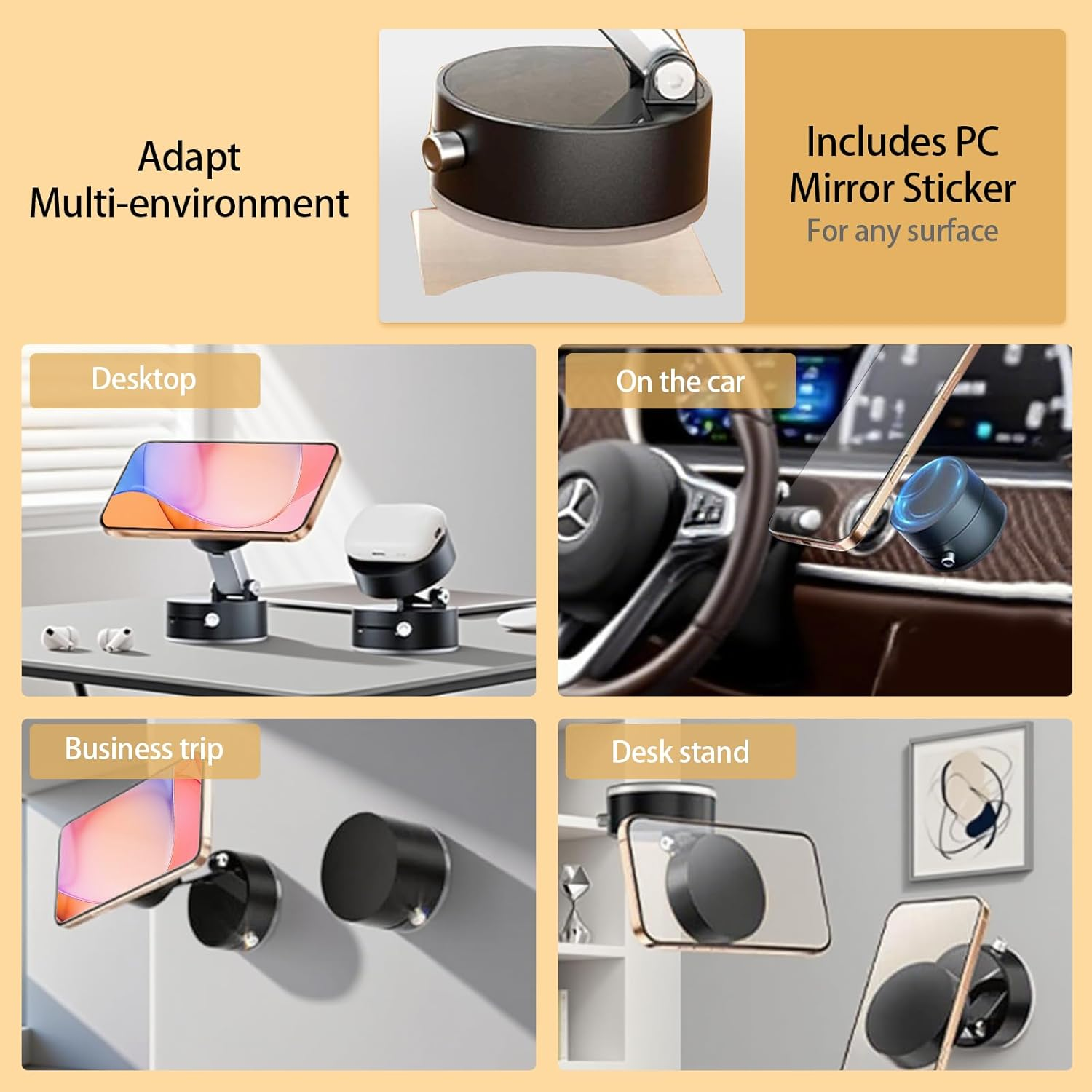 Vacuum Magnetic Phone Holder 360 Adjustable Strong Suction 89LBS for Car Gym Mirror Kitchen Desktop Smooth Surface Mount 1 Pack Black image number 1