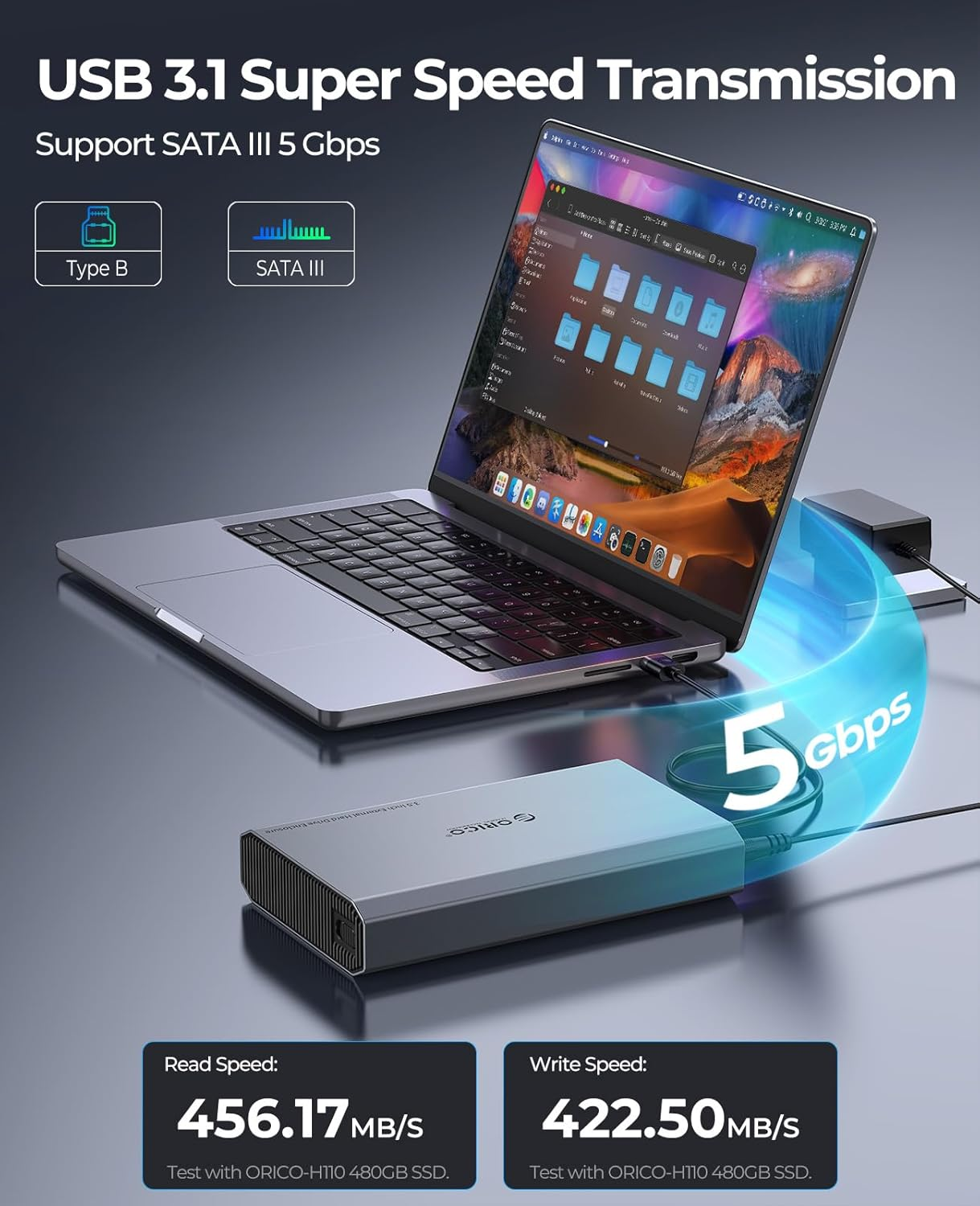 ORICO Aluminum 3.5 Hard Drive Enclosure with USB 3.2 Gen 2 6Gbps Transfer Speed, Fit for 3.5/2.5 Inch SATA HDD SSD up to 20 TB, USB C to USB C/A 2 in 1 Cable Compatible with Macbook Windows(Dd35-C3)