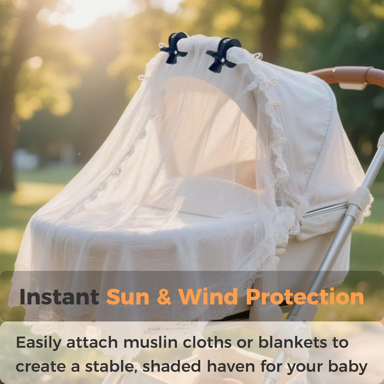 2 Pram Hooks & 2 Stroller Clips Combo | Heavy Duty Mommy Hook | Stroller Accessories for Bags and Diaper Bags - Black