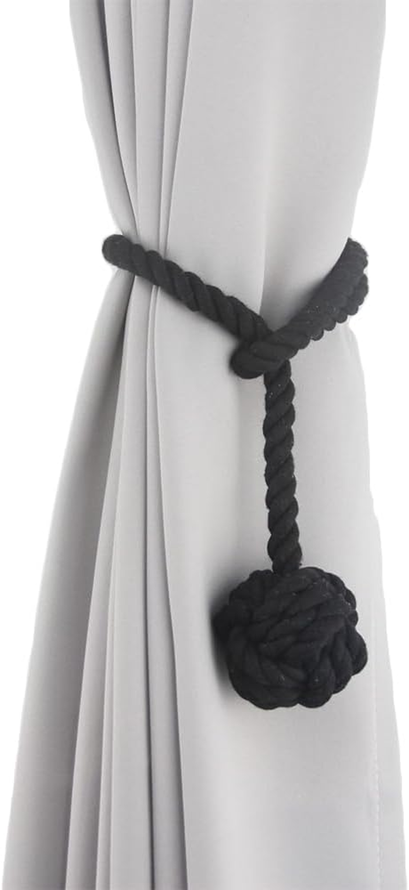 Aoozleny Curtain Tiebacks 2 Pack, Curtain Ties, Curtain Holdbacks, Handwoven Cotton String Tie Ball for Curtains Pull Backs, Drapery Tiebacks, Curtain Rope Tiebacks (Black)