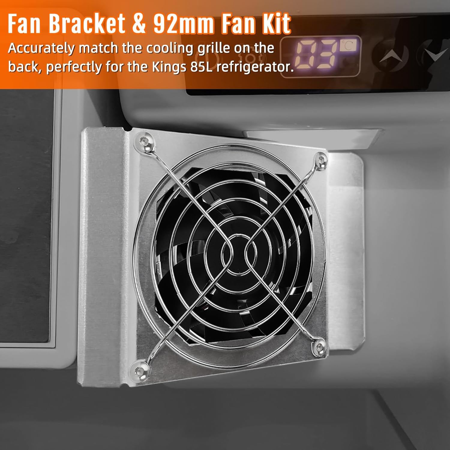 Fridge Fan Refrigerator Cooling Fan 12V 92Mm Stainless Steel Fan Bracket Replacement for Kings 85L Upright Fridge Fit Rv/Camper &ndash; Enhanced Durability & Heat Dissipation image number 1