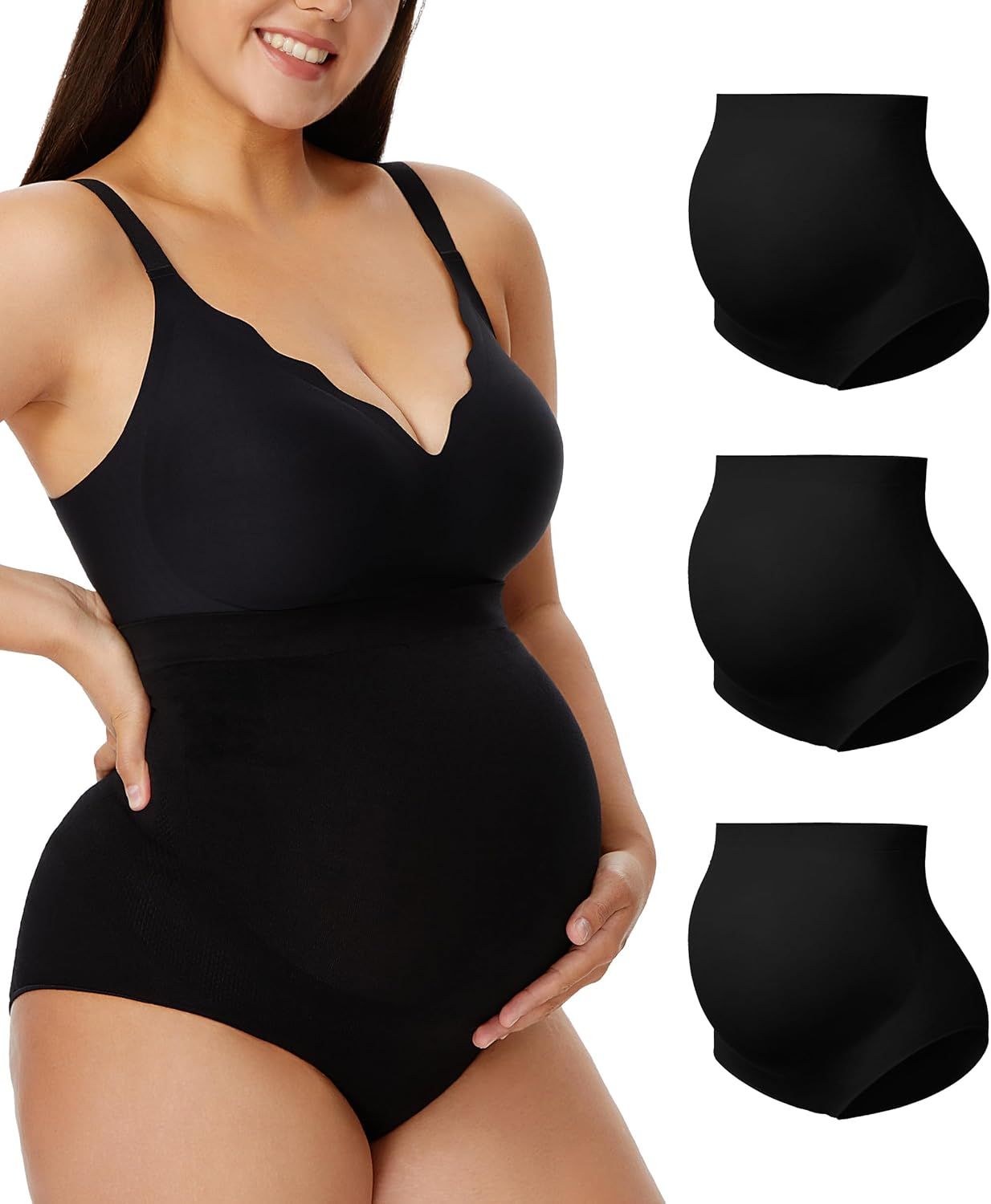 Angelhood Maternity Underwear over Bump, Seamless Maternity Support Panties, plus Size, Multi Pack