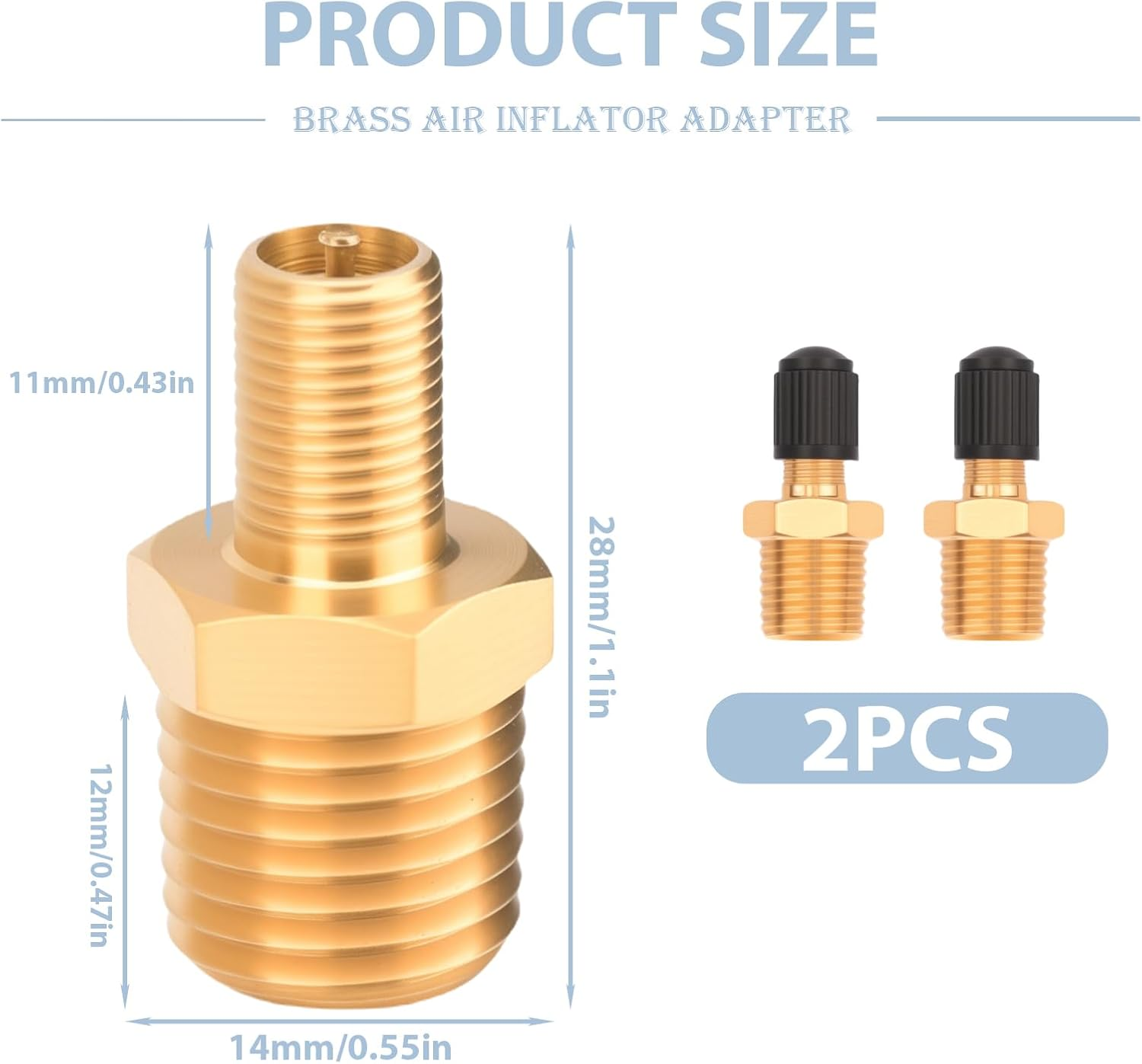 2 Sets Standard Brass Tire Air Inflator Adapter 1/4 NPT (M) for Schrader Valve (M) for Presta Air Chuck Compressor Hose Auto Tyre
