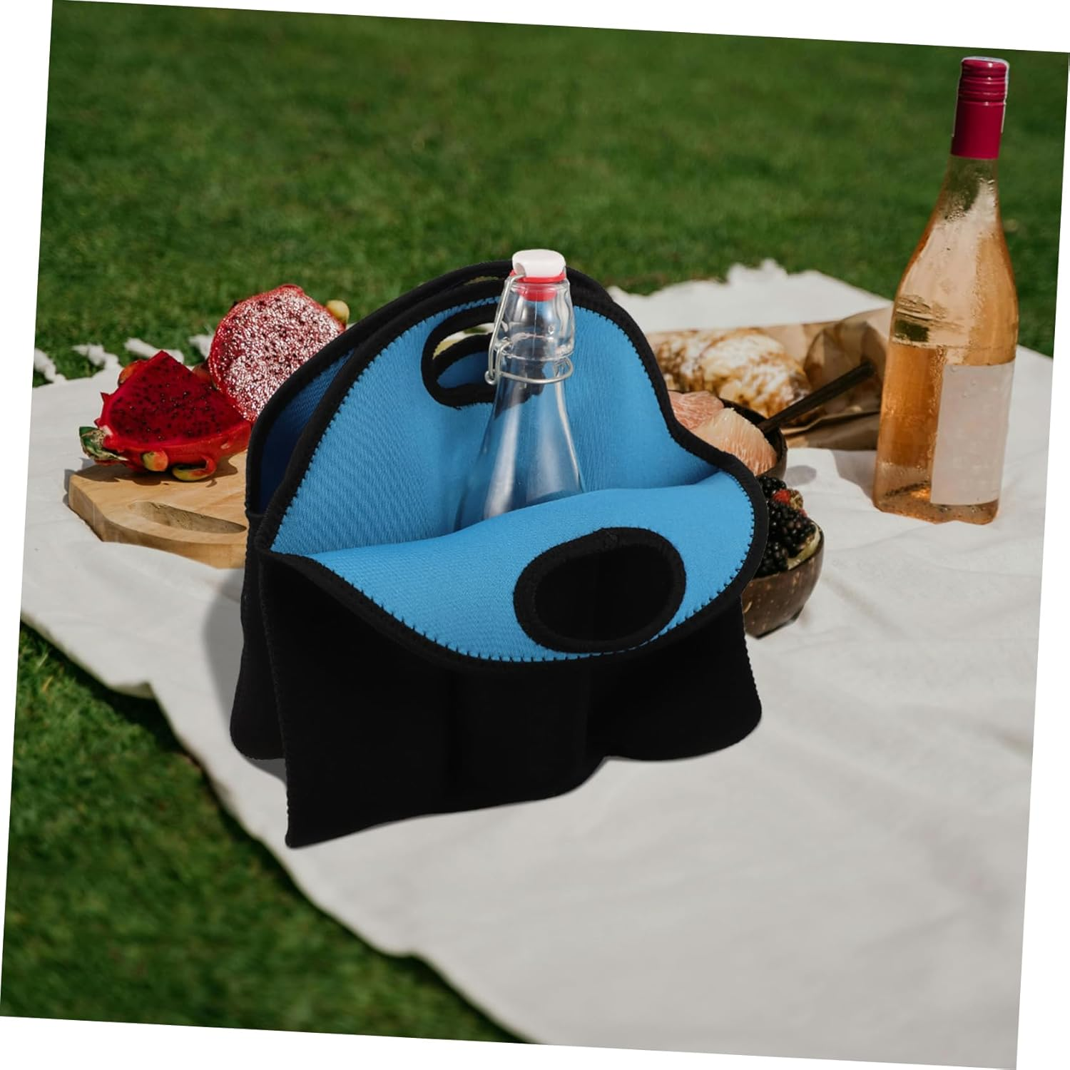 ULTECHNOVO Beer Bottle Cooler Sleeve Neoprene Beer Can Carrier Tote Bag with Handle for Outdoor Parties and Picnics 6Pcs Blue